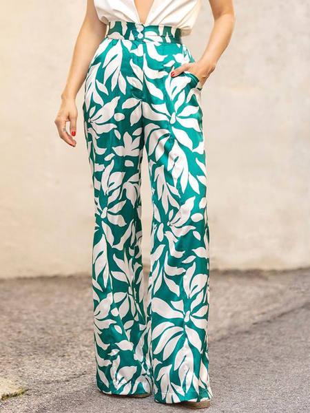 

Urban Regular Fit Floral Long Pants Straight pants, Green, Pants