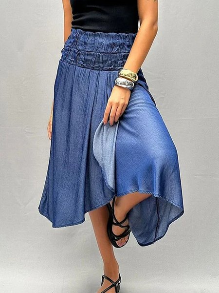

Casual High Waist Plain Faux Denim Skirt, Blue, Skirts