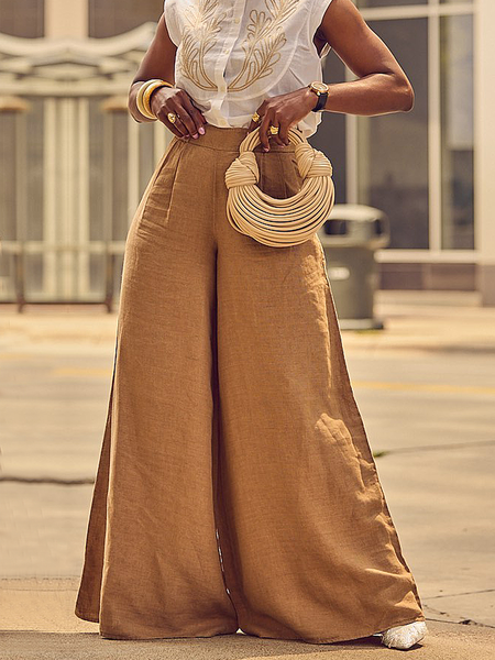 

Loose Plain Urban Long Pants Wide leg pants, Brown, Pants