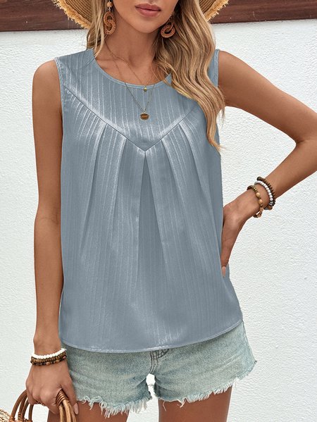 

Casual Crew Neck Plain Tank Top, Blue, Blouses