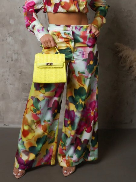 

Floral Urban Regular Fit Long Pants, As picture, Pants