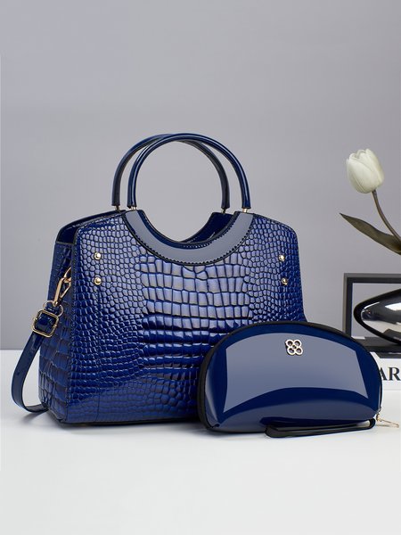 

2pcs/set Large Capacity Embossed Commuting Tote Bag with Coin Purse, Blue, Bags