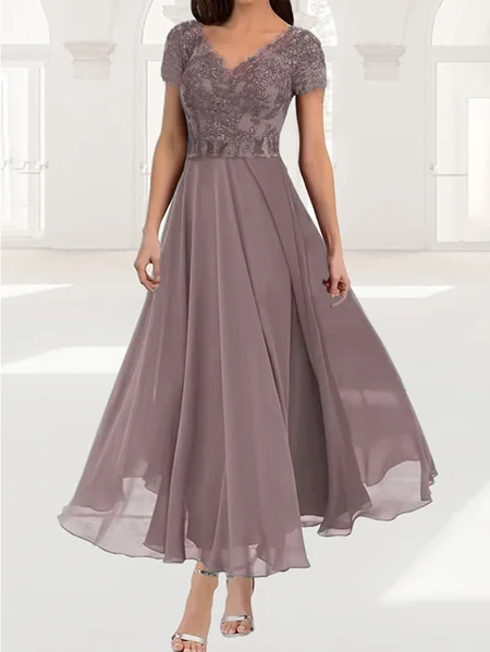 

Elegant Lace Regular Fit Dress, Lavender, Dresses