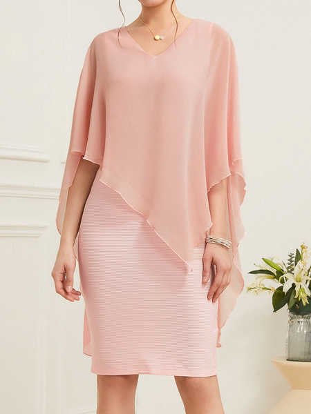 

V Neck Loose Elegant Chiffon Dress, Orange pink, Dresses
