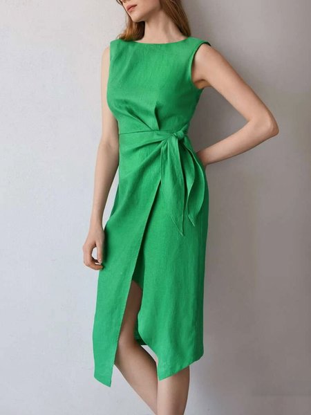 

Casual Regular Fit Daily Boat Neck Dress, Green, Midi Dresses