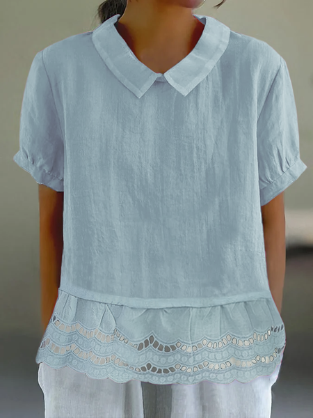 

Cotton Casual Shirt Collar Loose Shirt, Blue, Blouses & Shirts