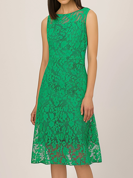 

Regular Fit Elegant Crew Neck Lace Dress With No, Green, Dresses
