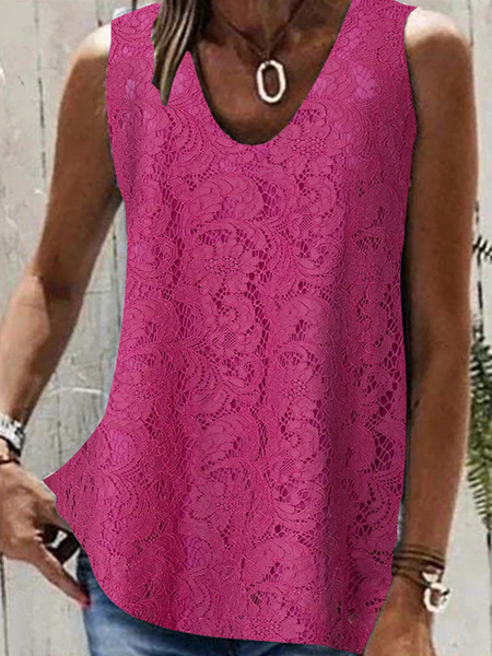 

Casual Crew Neck Plain Tank Top, Rose red, Tanks & Camis