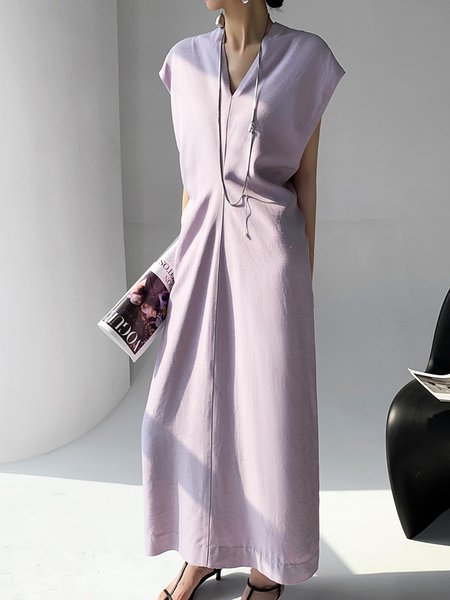 

Daily Loose V Neck Plain Short Sleeve Elegant Dress, Light purple, Maxi Dresses