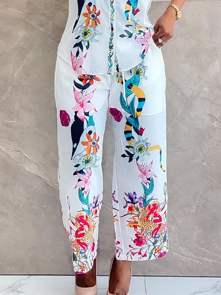 

Floral Regular Fit Casual Fashion Pants, As picture, Pants