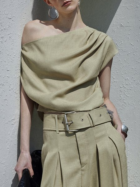 

Casual Regular Fit Boat Neck Plain Shirt, As picture, Blouses and Shirts