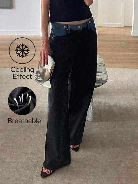 

Color Block Casual Regular Fit Pants, Black, Pants