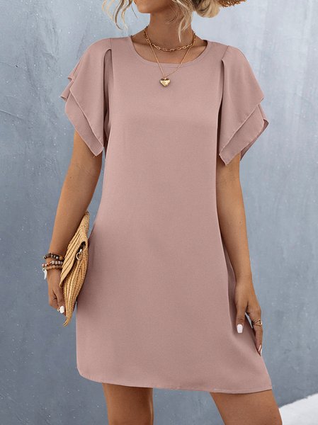 

Women Plain Crew Neck Short Sleeve Comfy Casual Short Dress, Pink, Dresses