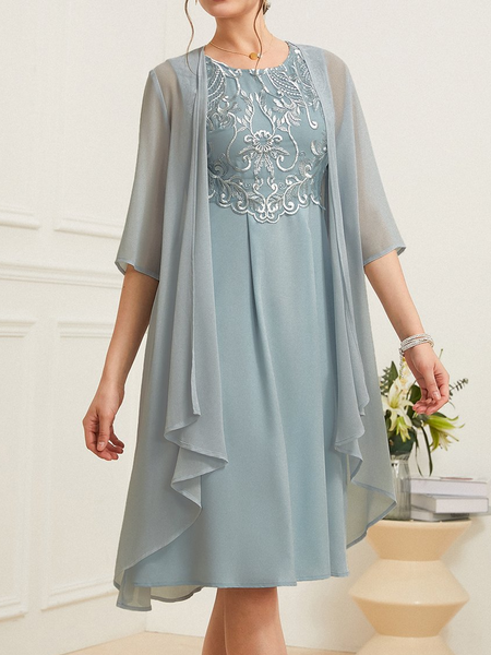 

Loose Elegant Plain Two-Piece Set, Light blue, Lace Dresses