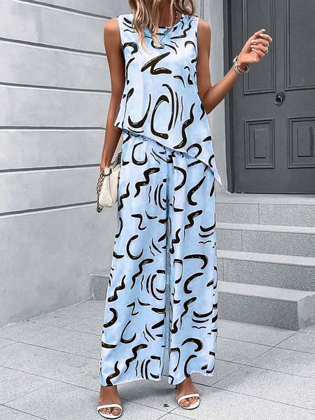 

Simple Abstract Graphic Two-Piece Set, Light blue, Suit Set