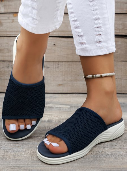 

Wedge Heel Summer Mesh Fabric Slide Sandals, Purplish blue, Sandals & Slippers