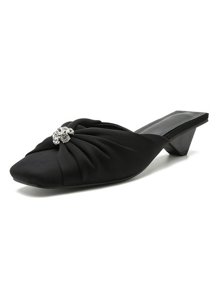 

Elegant Rhinestone Bow Square Toe Cone Heel Mules, Black, Oxfords