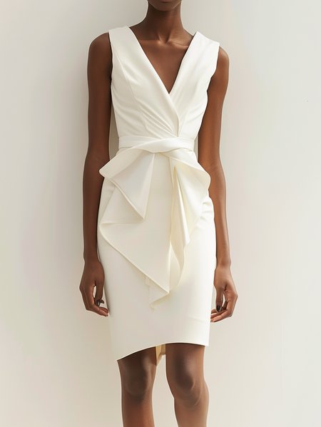 

Women's Sleeveless Summer Plain Knot Front Dress V Neck Date Going Out Urban Mini H-Line White, Formal Dresses
