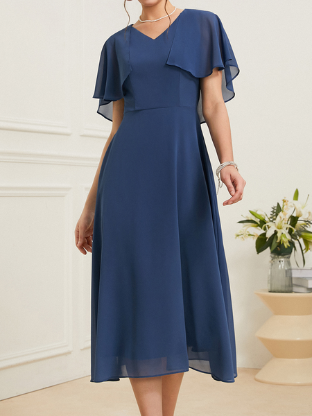 

Plain Chiffon Regular Fit Elegant Dress, Dark blue, Dresses