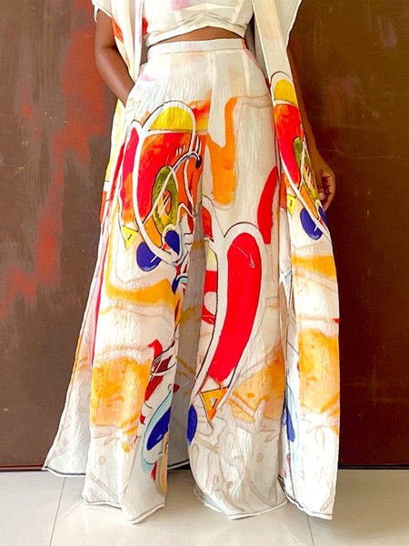 

Vacation Loose Random Print Pants, As picture, Pants