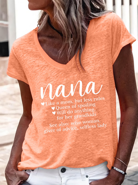 

Loose V Neck Cotton-Blend Casual T-Shirt, Orange, T-shirts