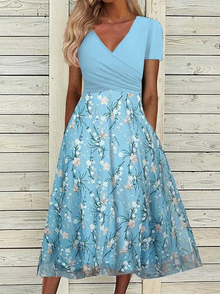 

Regular Fit Elegant Floral Cross Dress, Light blue, Dresses