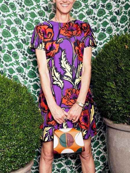 

Floral Urban Crew Neck Short Sleeve Mini Dress, As picture, Mini Dresses