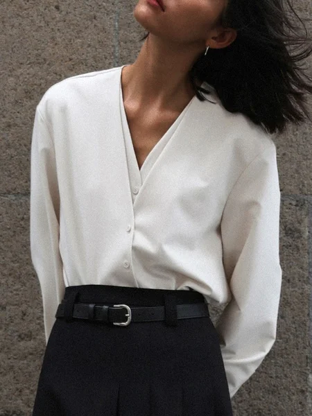 

Plain Urban V Neck Blouse, White, Blouses and Shirts