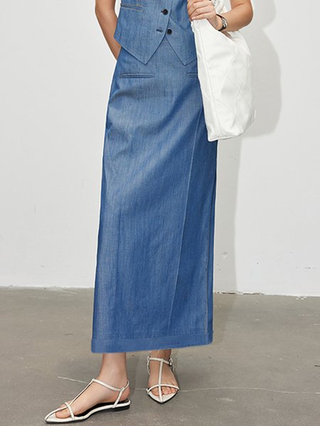 

Daily Color Block High Waist Faux Denim Skirt, Blue, Skirts