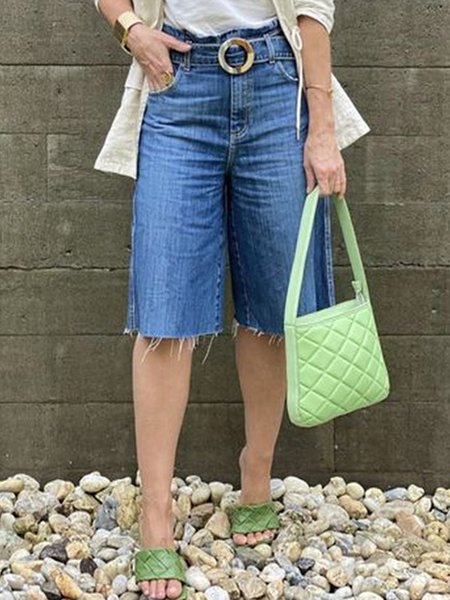 

Urban Regular Fit Denim Plain Denim Shorts, Blue, Denim Shorts