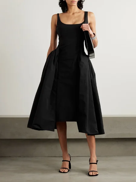 

Urban Spaghetti Plain Regular Fit Midi Dress, Black, Midi Dresses