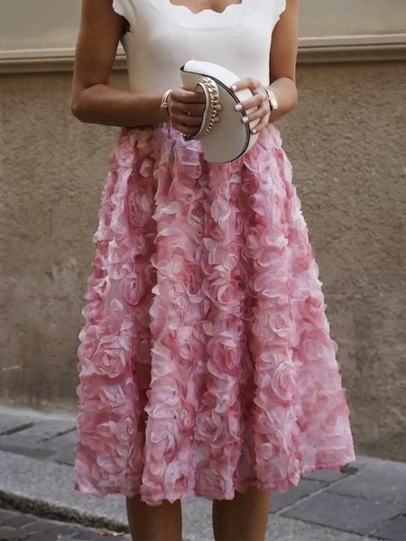

Loose Plain Elegant Midi Skirt, Pink, Skirts