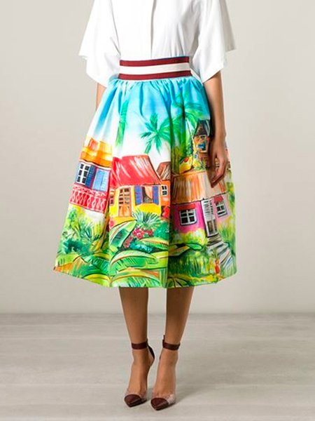 

Printing Painting Urban Regular Fit Skirt, As picture, Skirts