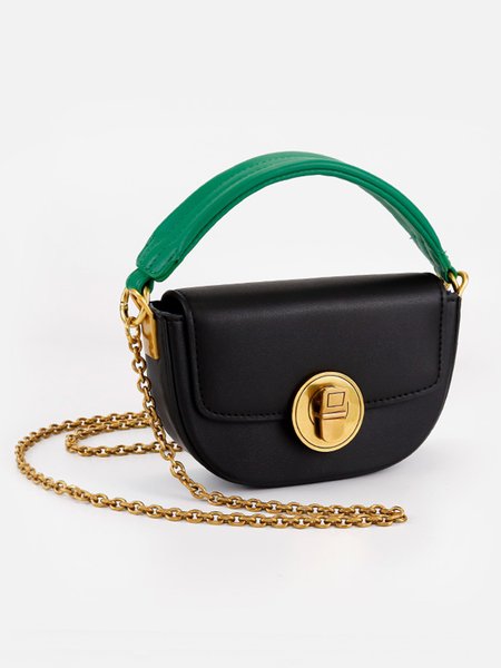 

Color-block Mini Handbag Metal Chain Crossbody Bag, Black, Bags