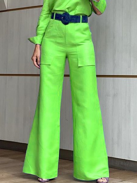 

Regular Fit Urban Plain Wide leg Pants, Green, Pants
