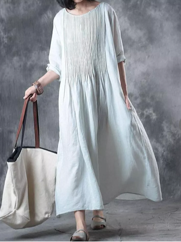 

Casual Cotton Plain Loose Dress, White, Maxi Dresses