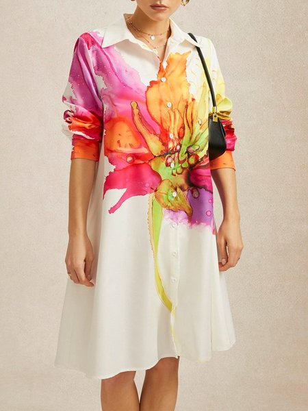 

Better Basics Artistic Floral H-Line Shirt Dress, White, Midi Dresses