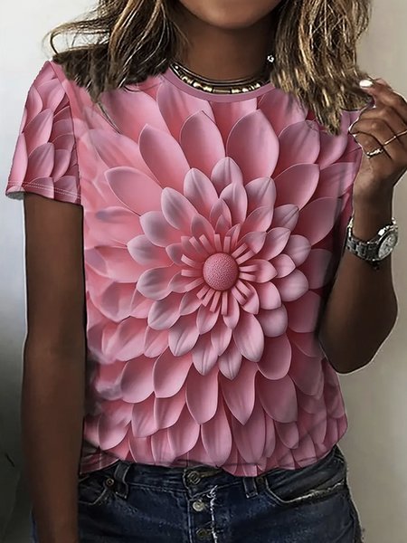 

Plus size Casual 3D Printing Crew Neck T-Shirt, Pink, T-Shirts