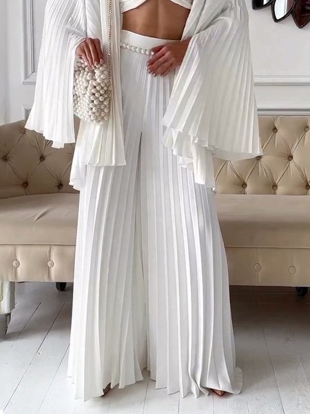 

Vacation Plain Loose Pants, White, Pants