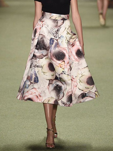 

Elegant Loose Floral Midi Skirt, As picture, Skirts