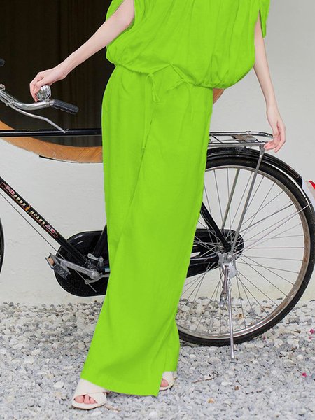 

Plain Casual Loose Pants, Green, Pants
