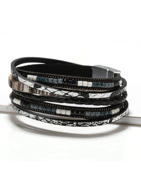 

Bohemian Women's Multi-layer Leather Handcrafted Woven Bracelet, Black, Bracelets & Anklets