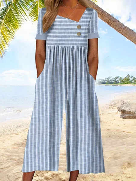 

Striped Asymmetrical Jumpsuit With No, Blue, Jumpsuits & Rompers
