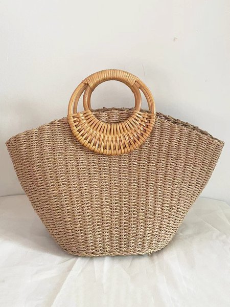 

Vacation Woven Straw Tote Bag, Camel, Women's Bags