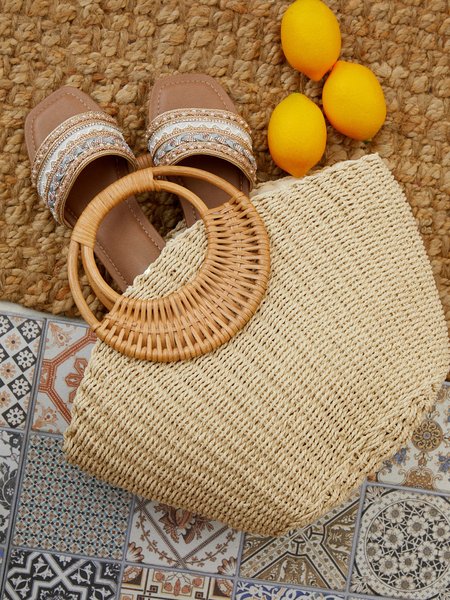 Vacation Woven Straw Tote Bag