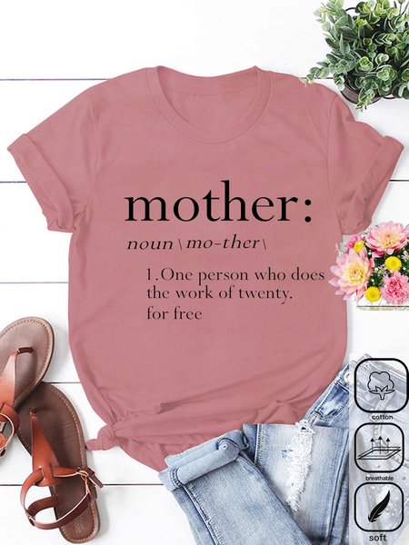 

Crew Neck Text Letters Casual Loose T-Shirt, Pink, T-shirts
