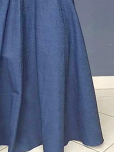 

Spaghetti Casual Plain Loose Faux Denim Maxi Dress, Denim blue, Maxi Dresses