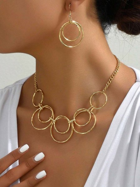 

2pcs/set Fashionable Round Pendant Necklace And Earrings, As picture, Jewelry