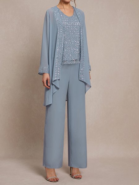 

Women's Lace Plain Party Going Out Two Piece Set Long Sleeve Elegant Spring/Fall Top With Pants Matching Set, Light blue, Suit Set