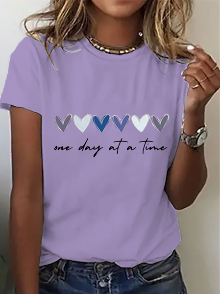 

Women Letter Pattern Crew Neck Casual Short Sleeve T-shirt, Purple, Tees & T-shirts